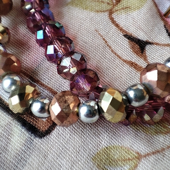 Erimish Pair of Faceted Crystal Stretch Bracelets Brown Purple Hue Copper Silver - Picture 3 of 7